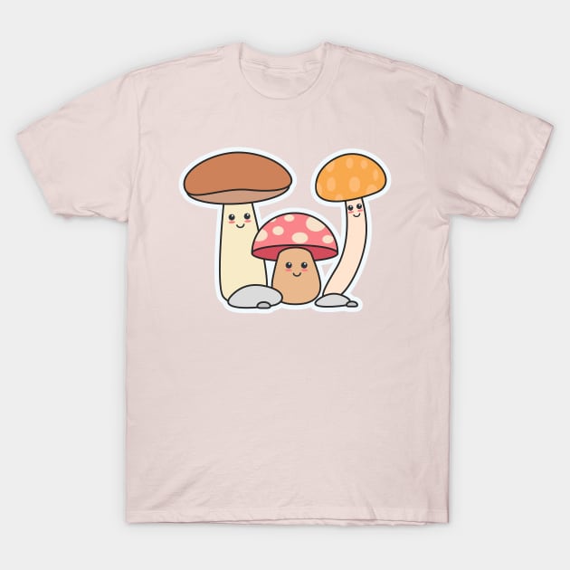 Cute Mushrooms Cartoon Design T-Shirt by BrightLightArts